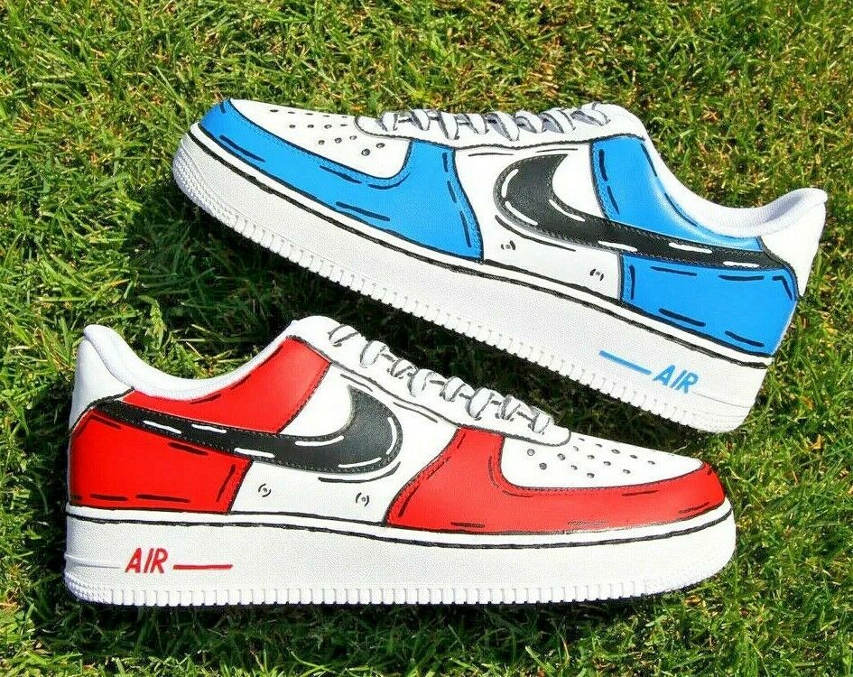 Air Force 1 Custom Low Cartoon Red White Shoes Black Outline All – Rose Air Force 1 Custom Shoes Sneakers Design Your Own AF1