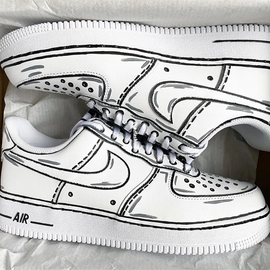 Air Force 1 Custom Low Cartoon Shoes White Black Gray Outline Mens Wom –  Rose Customs, Air Force 1 Custom Shoes Sneakers Design Your Own AF1