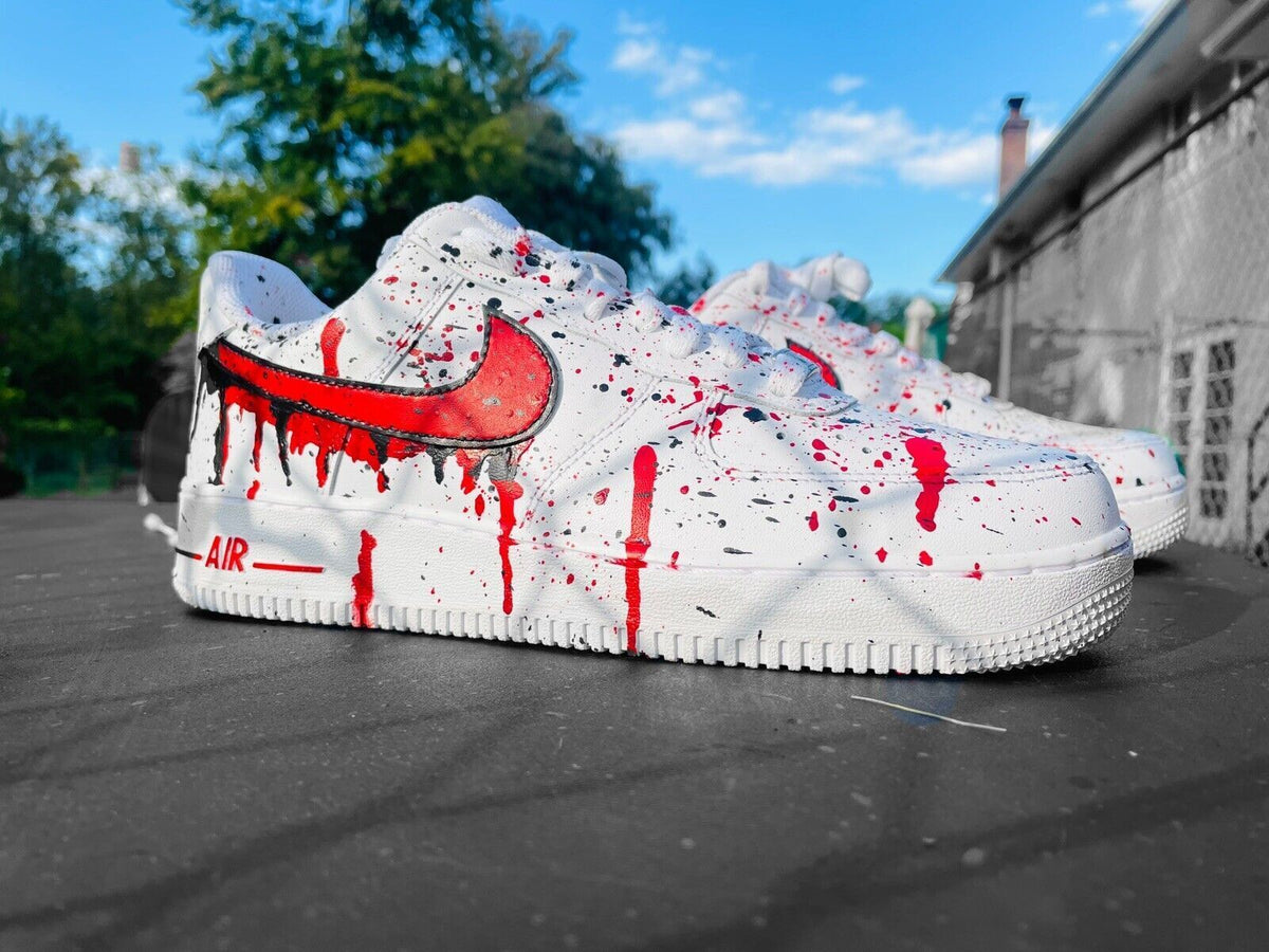 Air Force 1 Custom Sneakers Blood Drip Splatter Red Black White Shoes