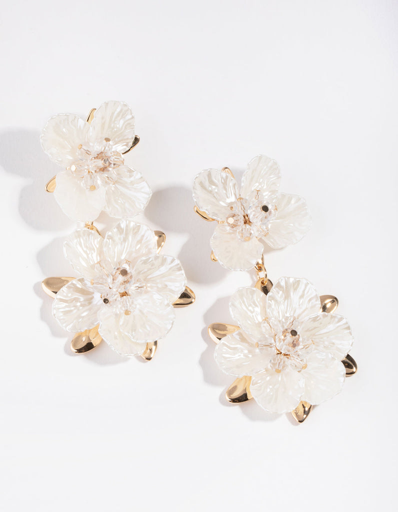 White Pearlised Flower Drop Earrings