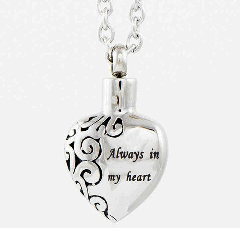 Always in my heart cremation necklace