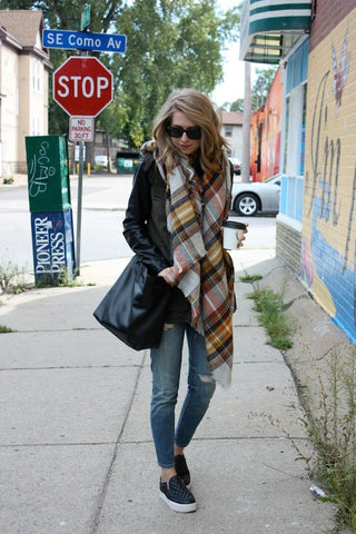 Fashion Blogger style with blanket scarf and ASH sneakers