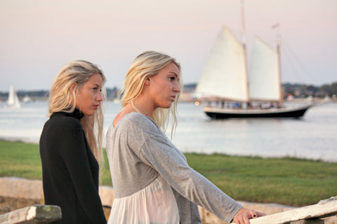 Laura Jean models wear Magaschoni cashmere and Chan Luu
