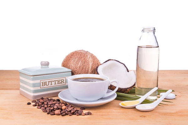 Coffee, coffee beans, butter, coconut oil