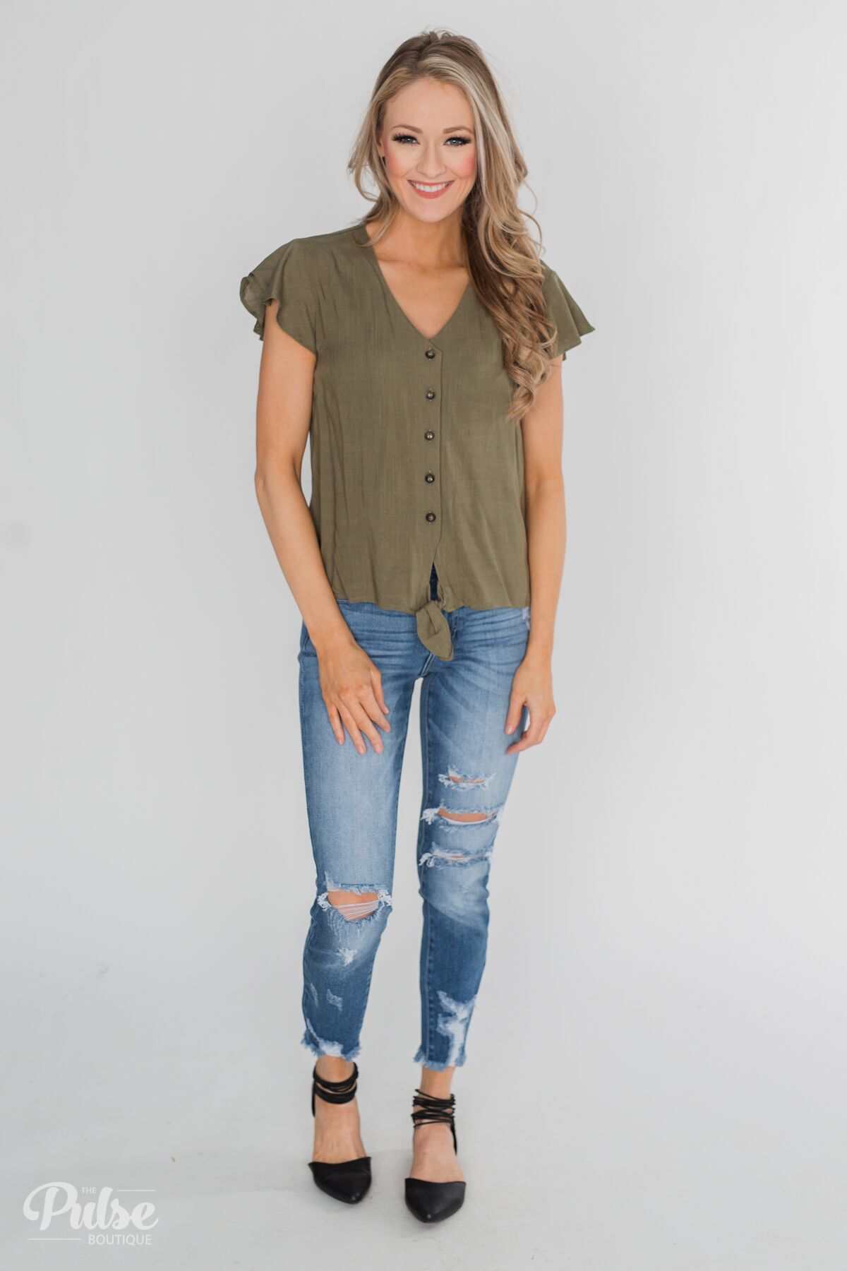 Believe in Me Button Down - Olive Outfit