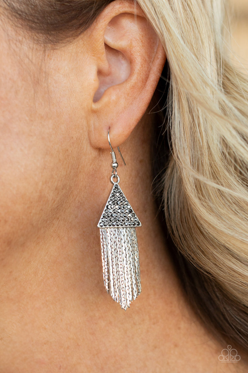 Pyramid SHEEN-Silver Earring-Paparazzi Accessories