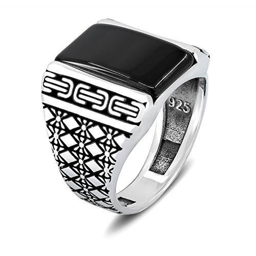 Mens Silver Ring 925 Sterling Turkish Handmade Jewelry Men’s Onyx Rings with Oriental Motifs Jewelry for Gentlemen