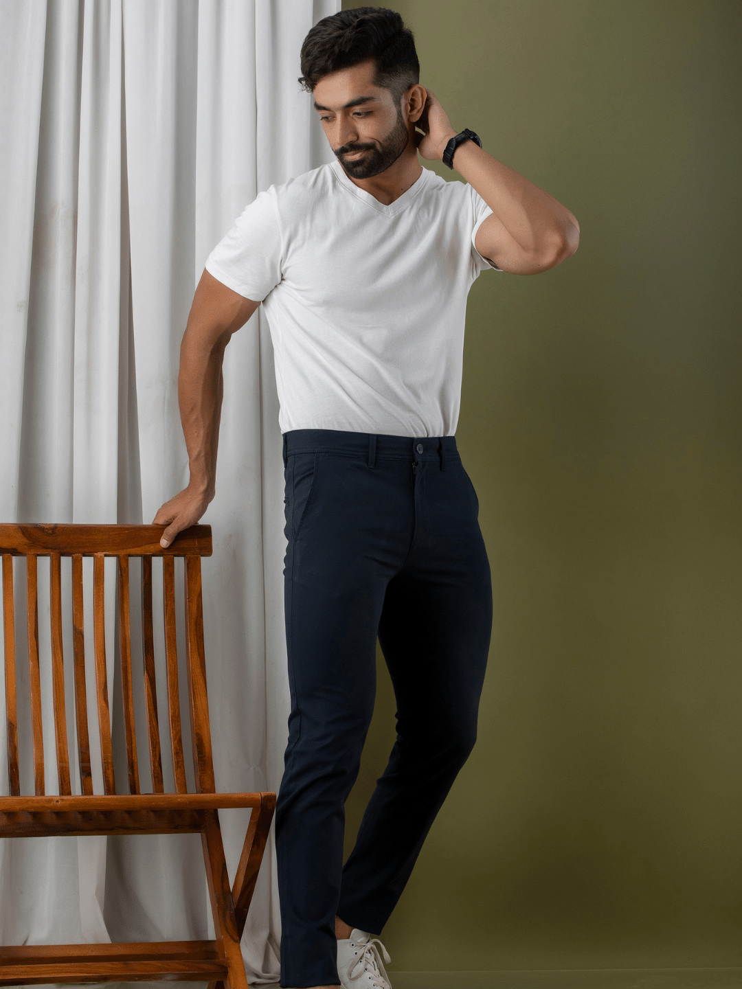 Navy Blue Color Cotton Trousers For Men