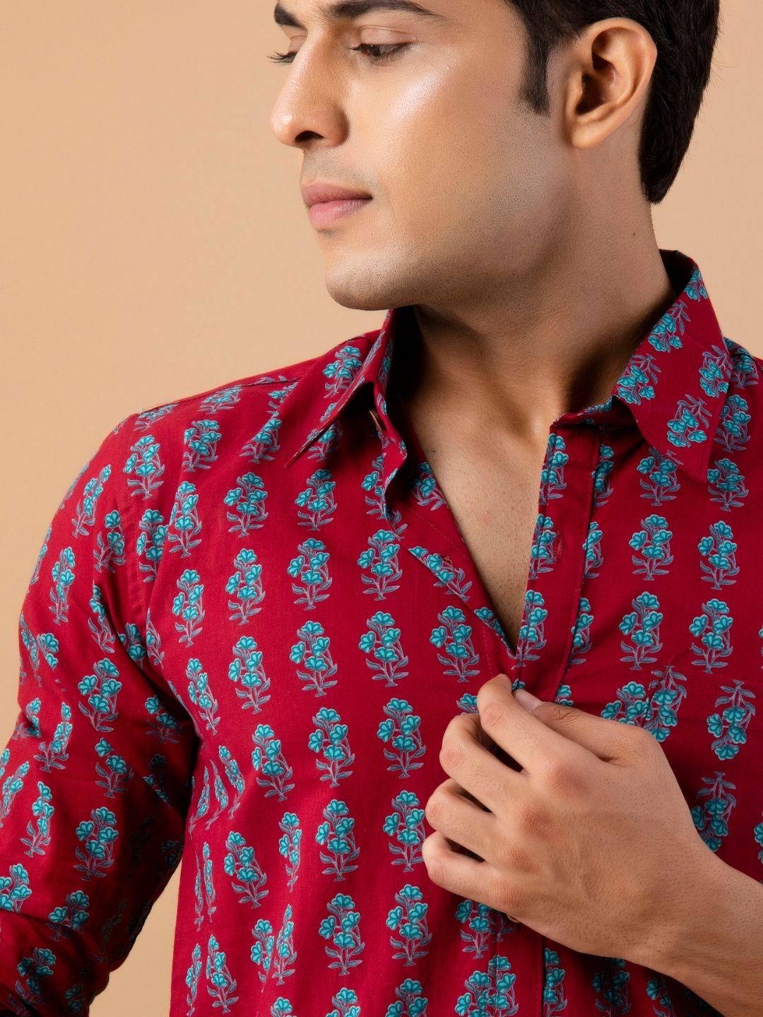 Cherry Red Jaipuri Cotton Printed Shirt