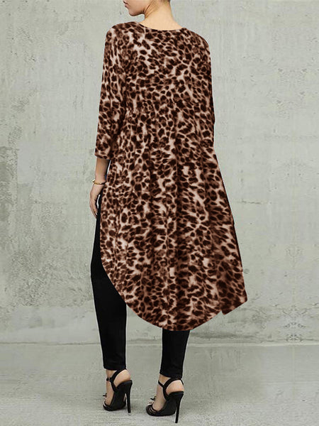Women Leopard Print High Low Hem Holiday Blouse SKUB83633 –