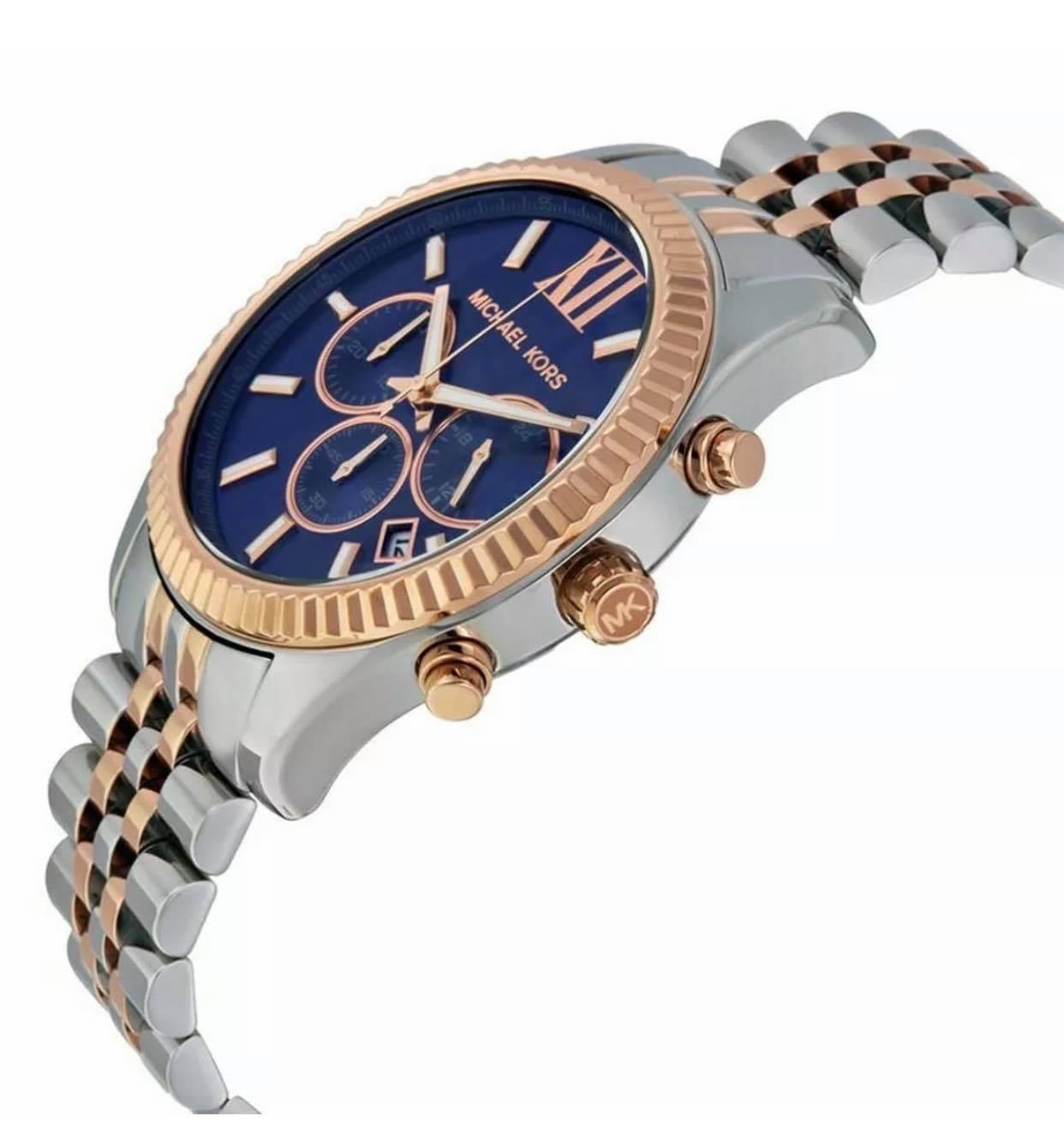MICHAEL KORS Men's Lexington Chronograph Navy Dial Two Tone Watch MK8412