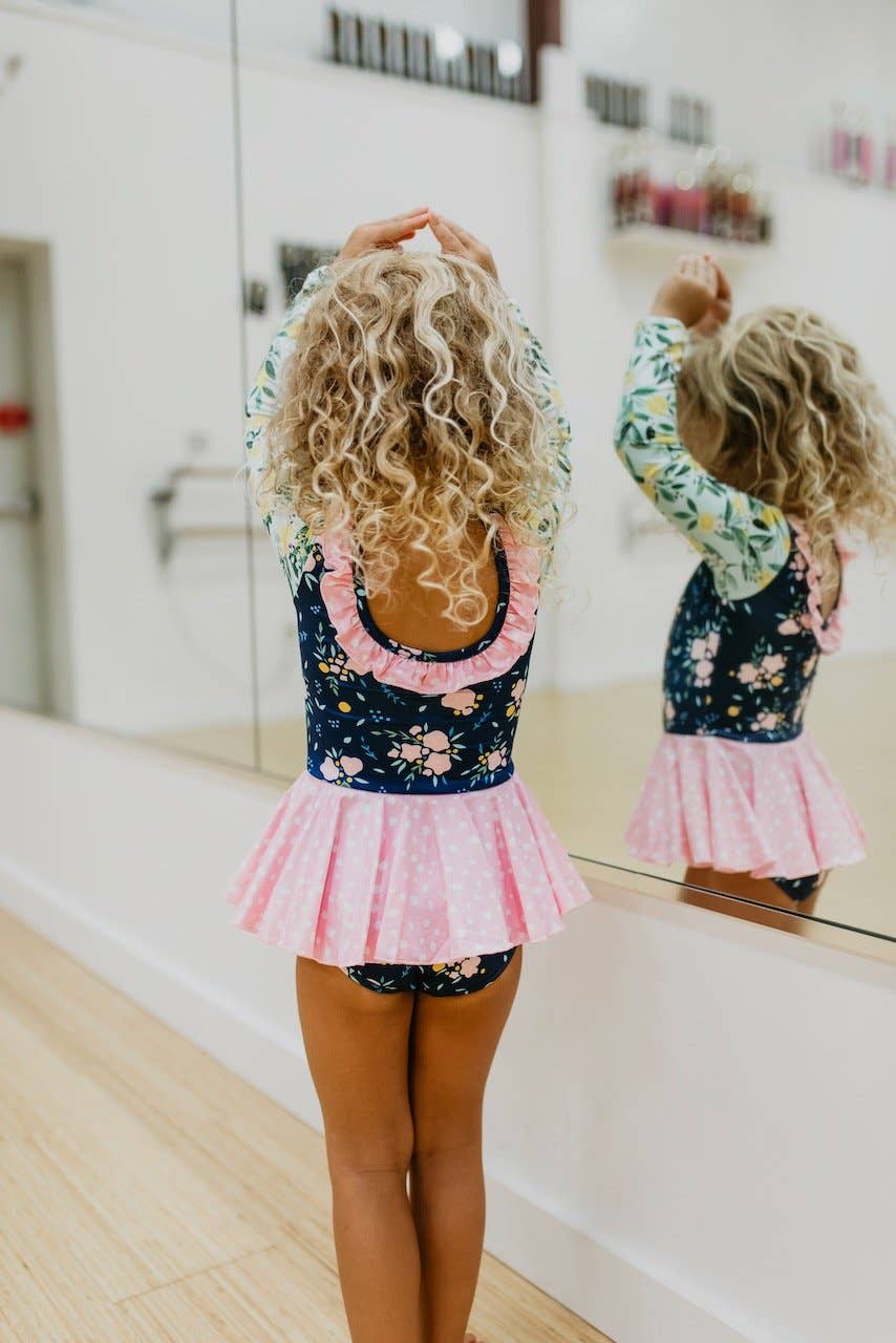 Shiny Flare Skirt Lemon Navy Leotard
