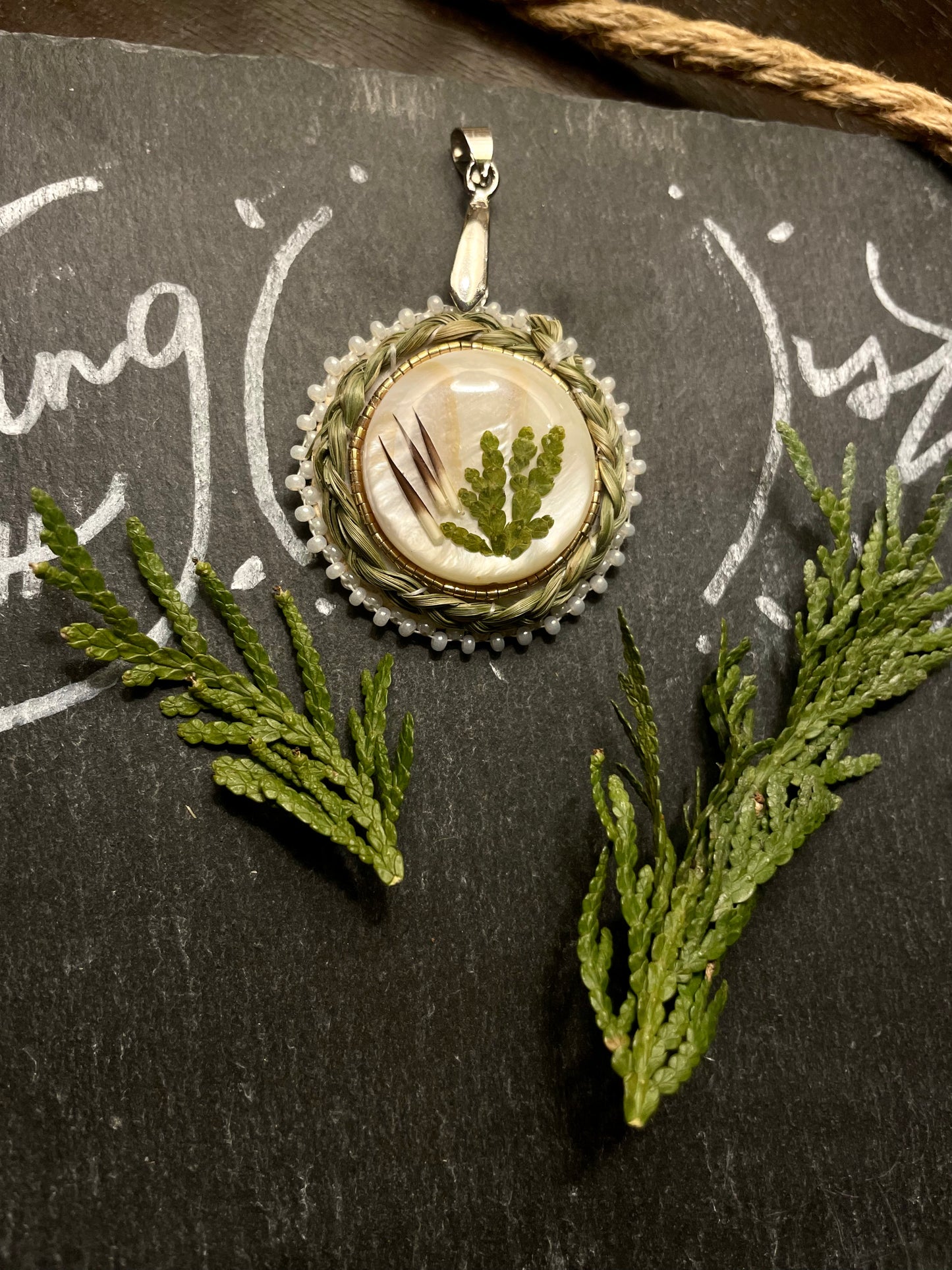 Quill, Cedar & Sweetgrass Pendant