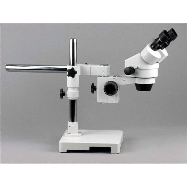 AmScope 7X-45X Black Trinocular Stereo Zoom Microscope on Single Arm Boom Stand 144 LED Ring-Light with 18MP USB3.0 Camera 
