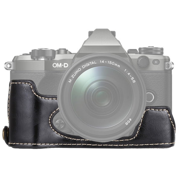 Black EM5 Mark II Color : Black QGT Protective 1/4 inch Thread PU Leather Camera Half Case Base for Olympus EM5