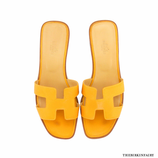 yellow hermes slippers