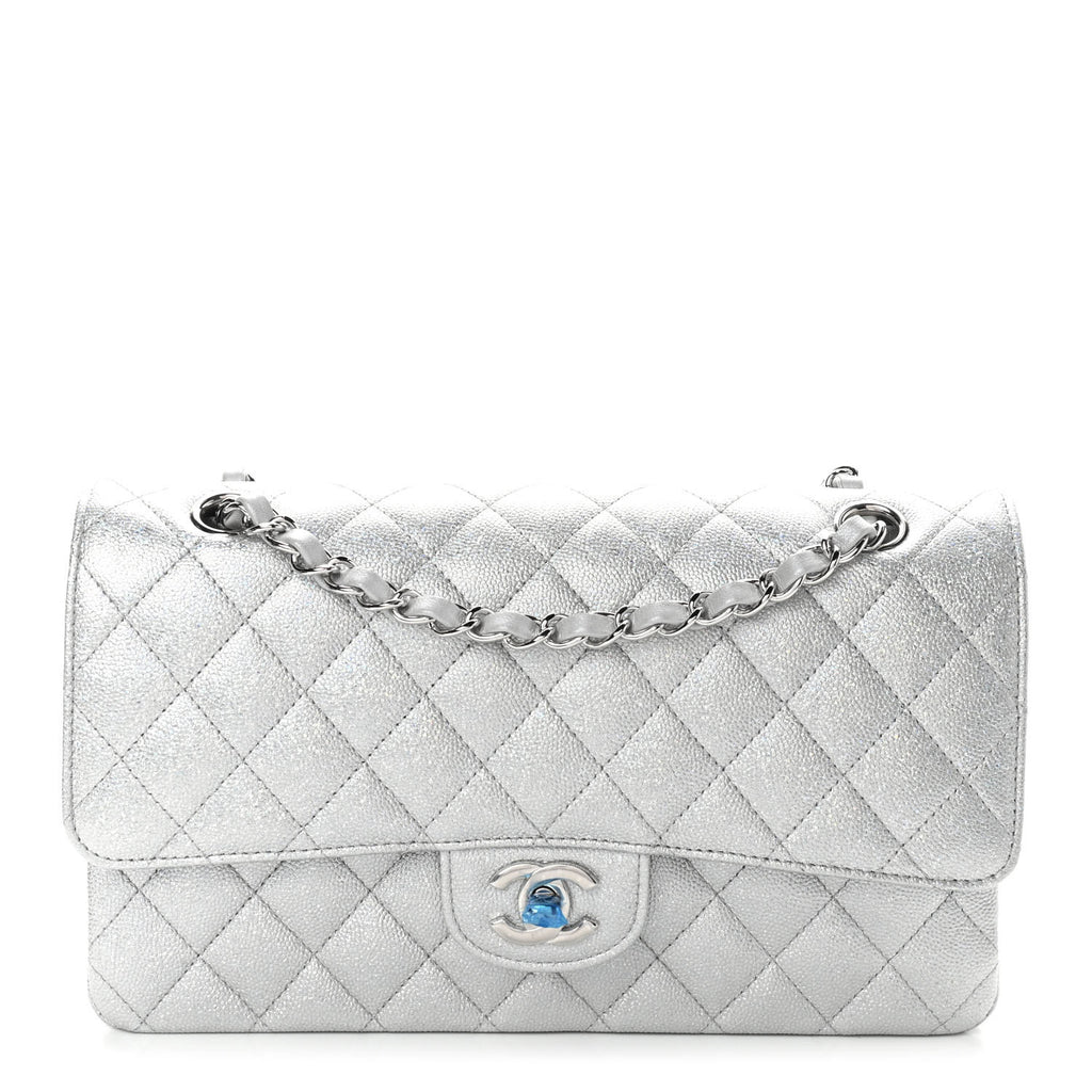 silver glitter chanel bag