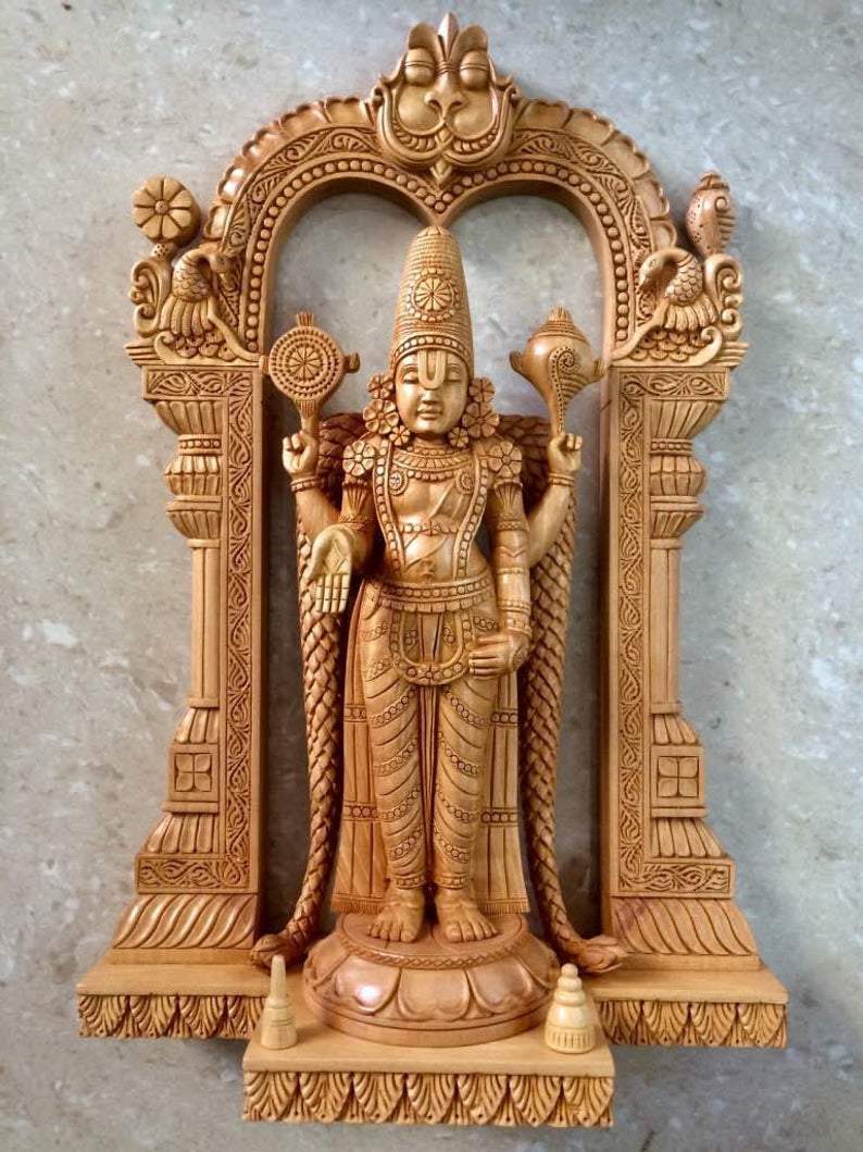 Wooden Fine Carved TIRUPATI BALAJI Statue – Malji Arts India ...