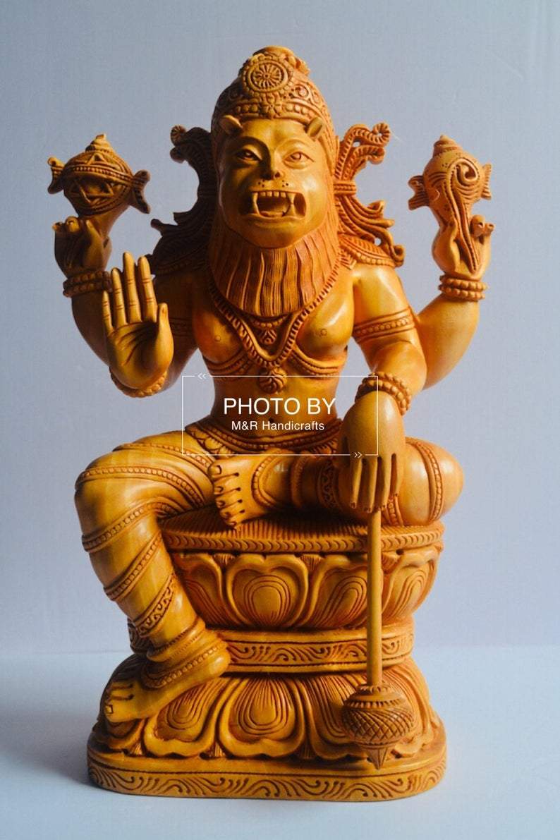 Wooden Fine Carved Lord Narasimha Statue – Malji Arts India ...