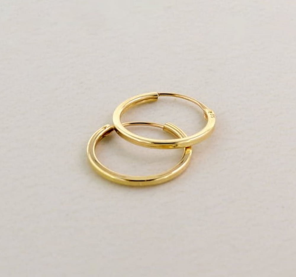 9k Yellow Gold 2.1mm round tube hinged sleeper 12mm Earrings