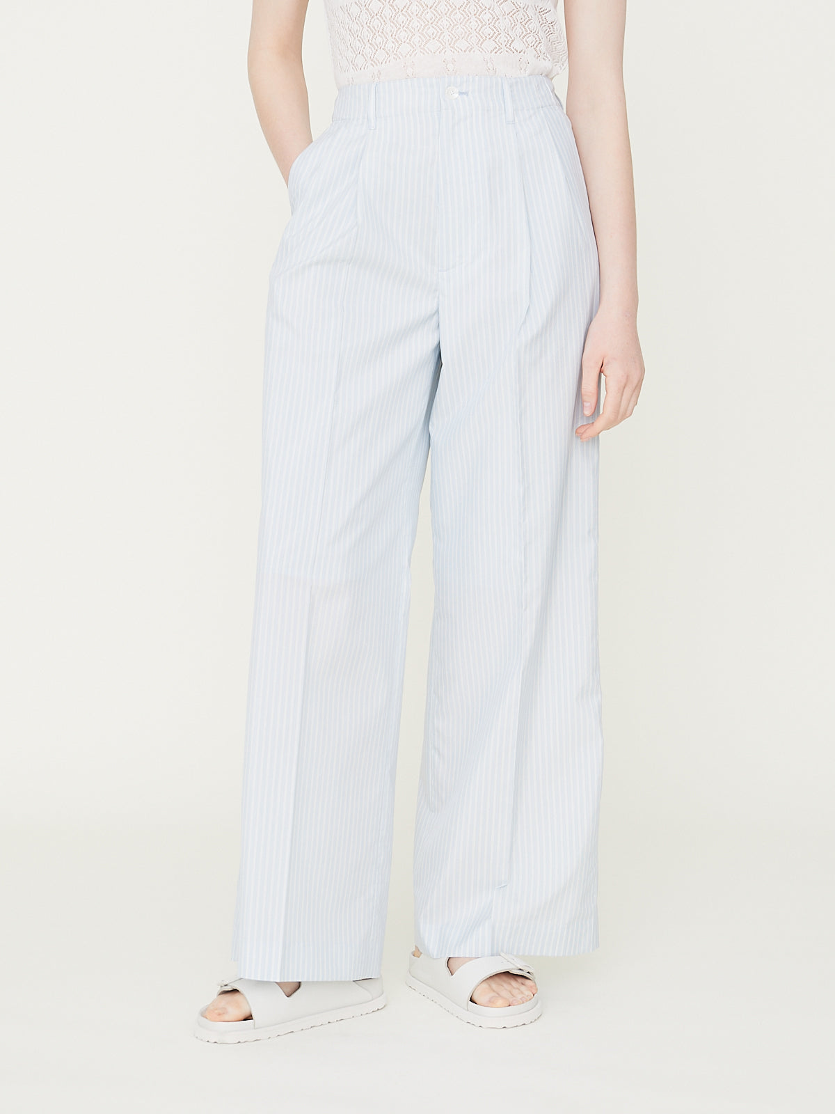 Finx Polyester Stripe Pants in Light Blue Stripe