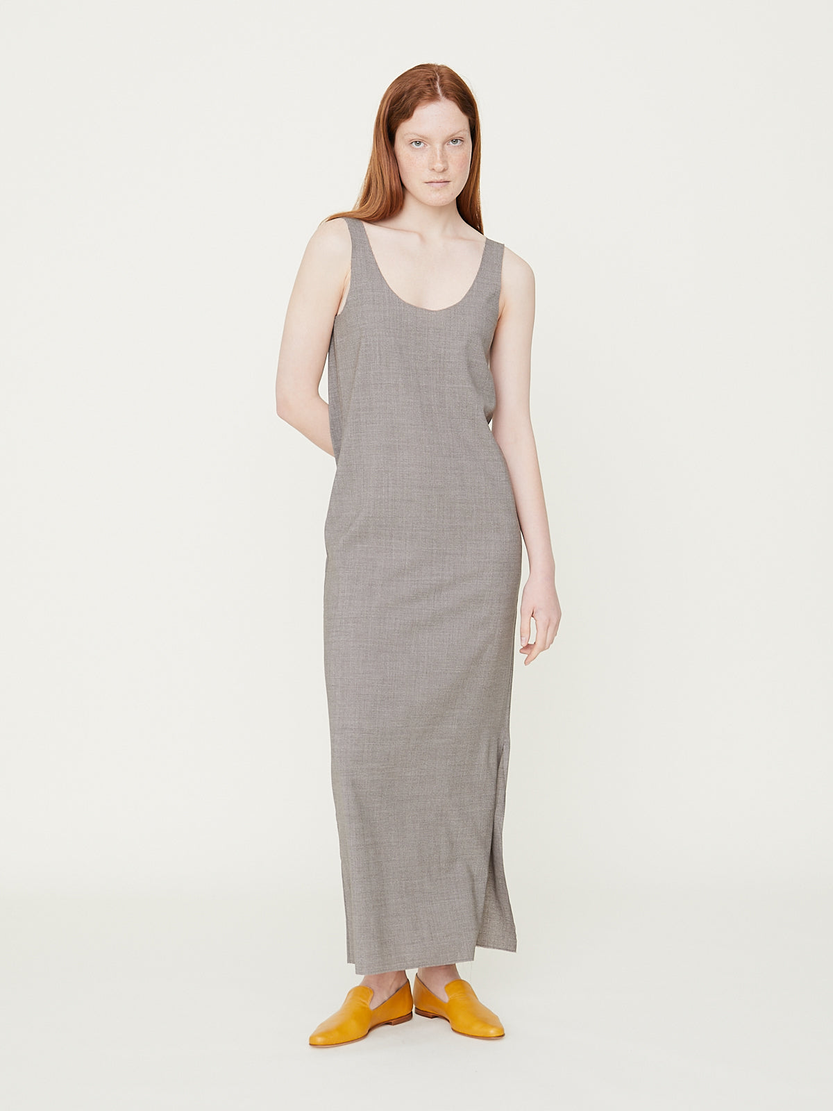 No. 100 Loro Piana Slip Dress in Grey Melange