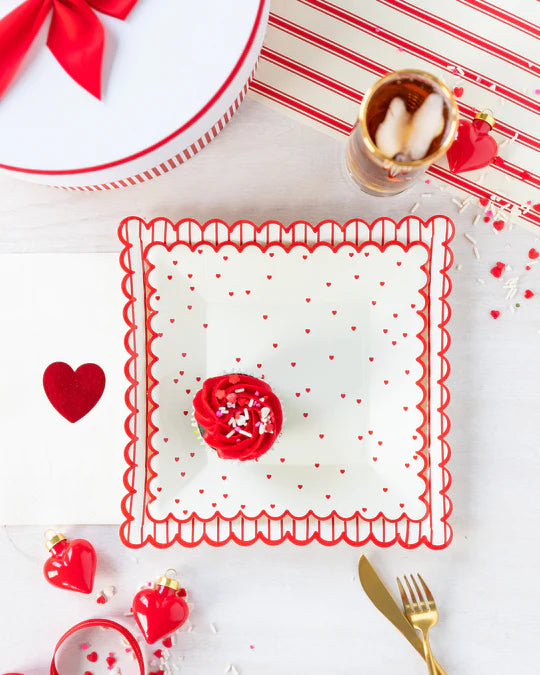 Red Striped Scalloped Large Plate (8 Count)