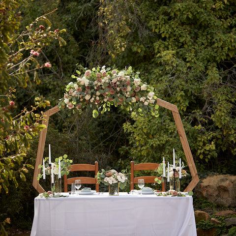 adore taupe arch decor sweetheart table roses