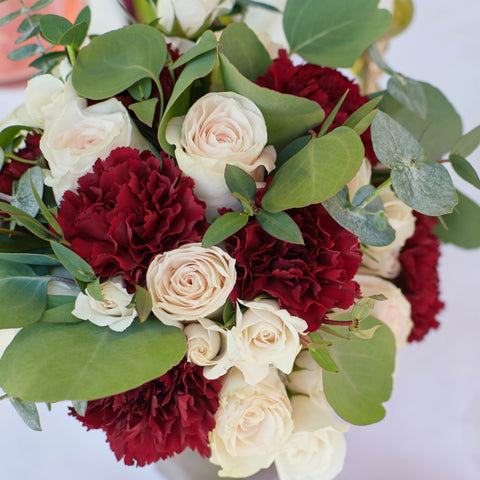 allure white bridal bouquet roses carnations