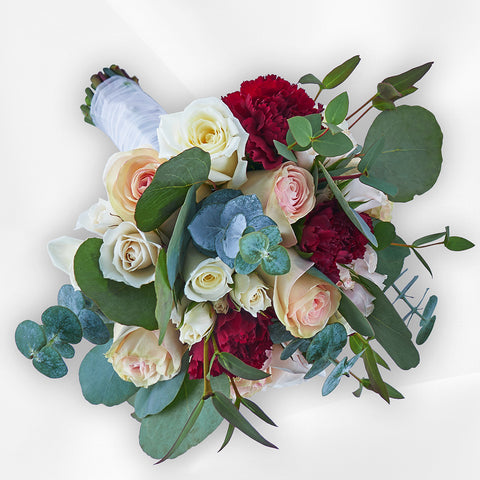 allure white bridesmaid bouquet roses carnations