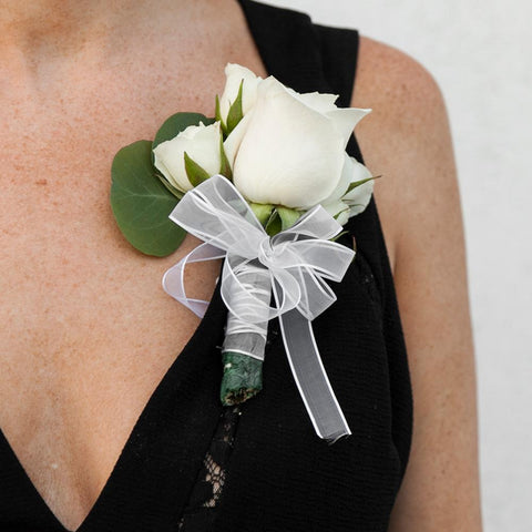 allure white pin on corsage roses