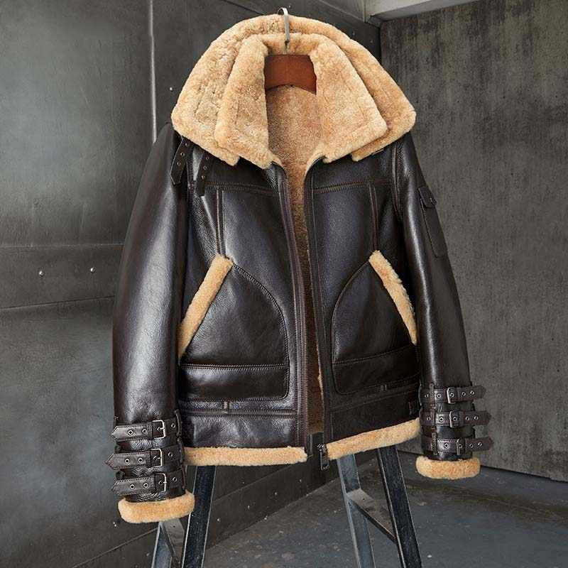 FASHION GENUINE LEATHER Distressed Leather Jacket Fur/Shealing Biker Moto