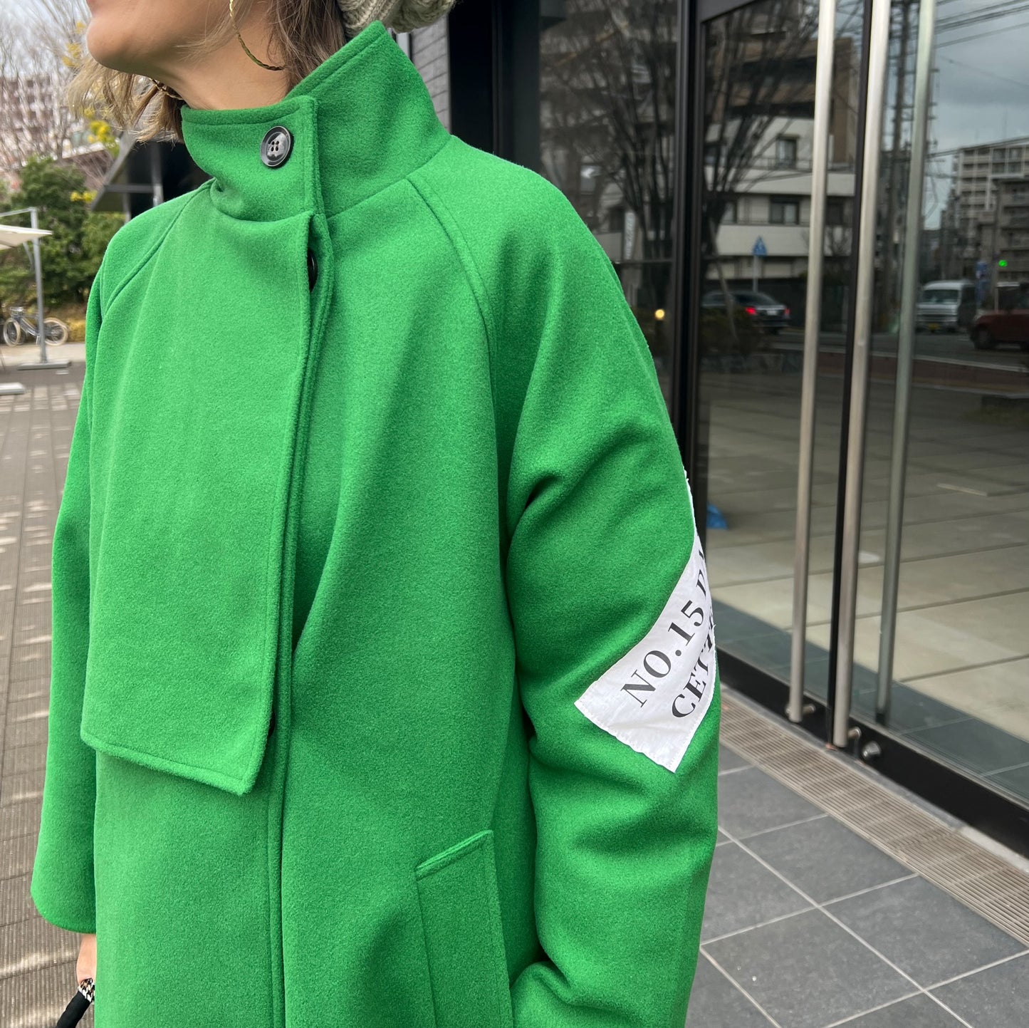 ロゴ&バックラインフェイクウールロングコート
