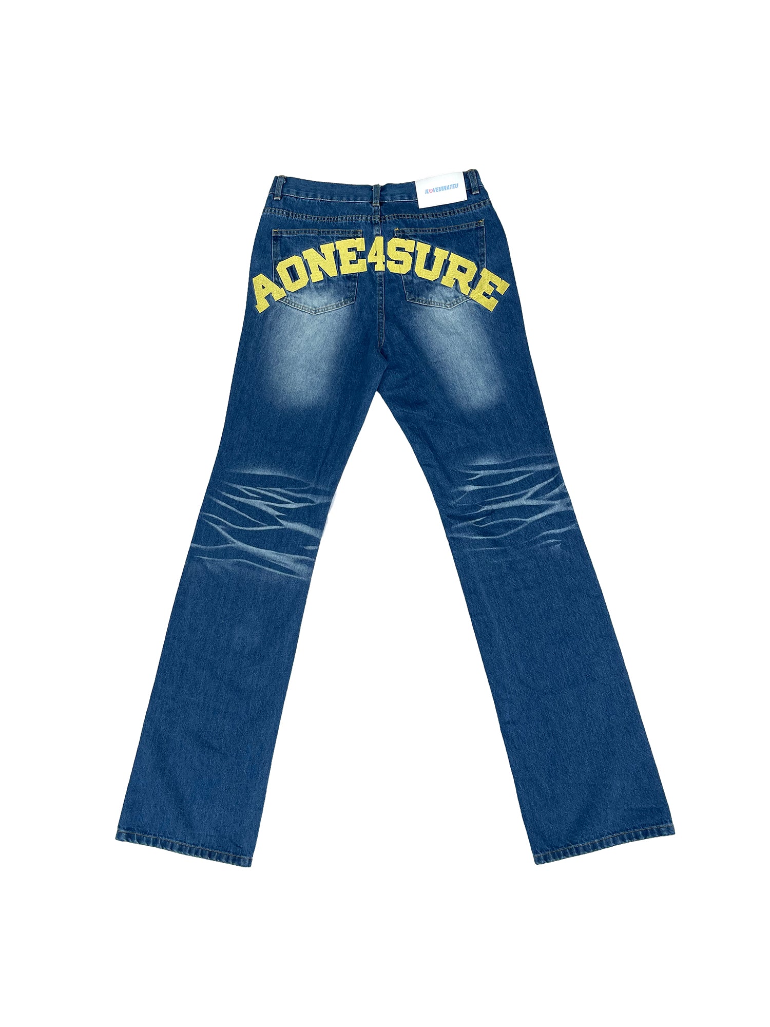 AONE4SURE embroidered yellow logo jeans | kingsvillelawyer.com