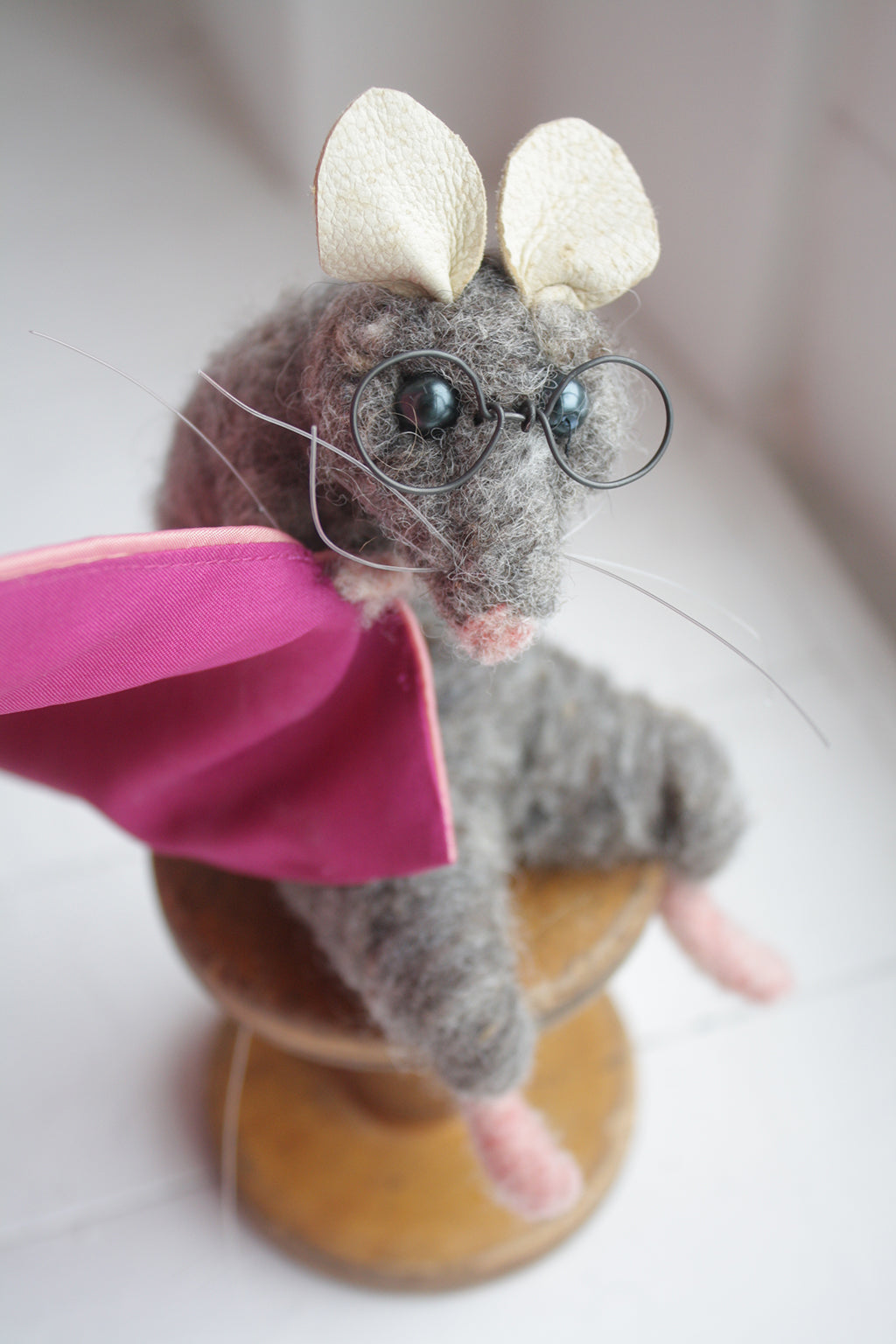 The Lunenburg Makery - Needle felted mouse in Cinderella display window.