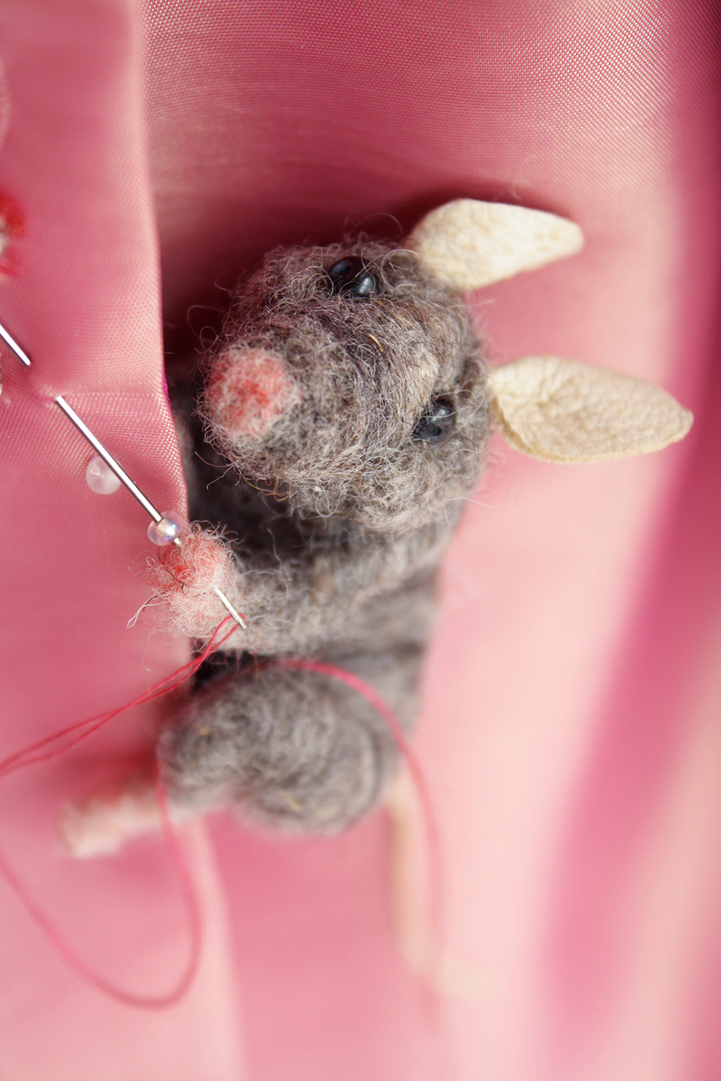 The Lunenburg Makery - Needle felted mouse in Cinderella display window.