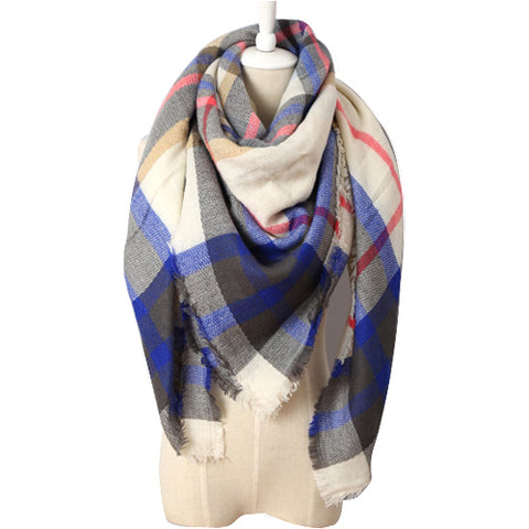 (NEW) Blue Black & White Plaid Triangle Scarf - Luxe Statements