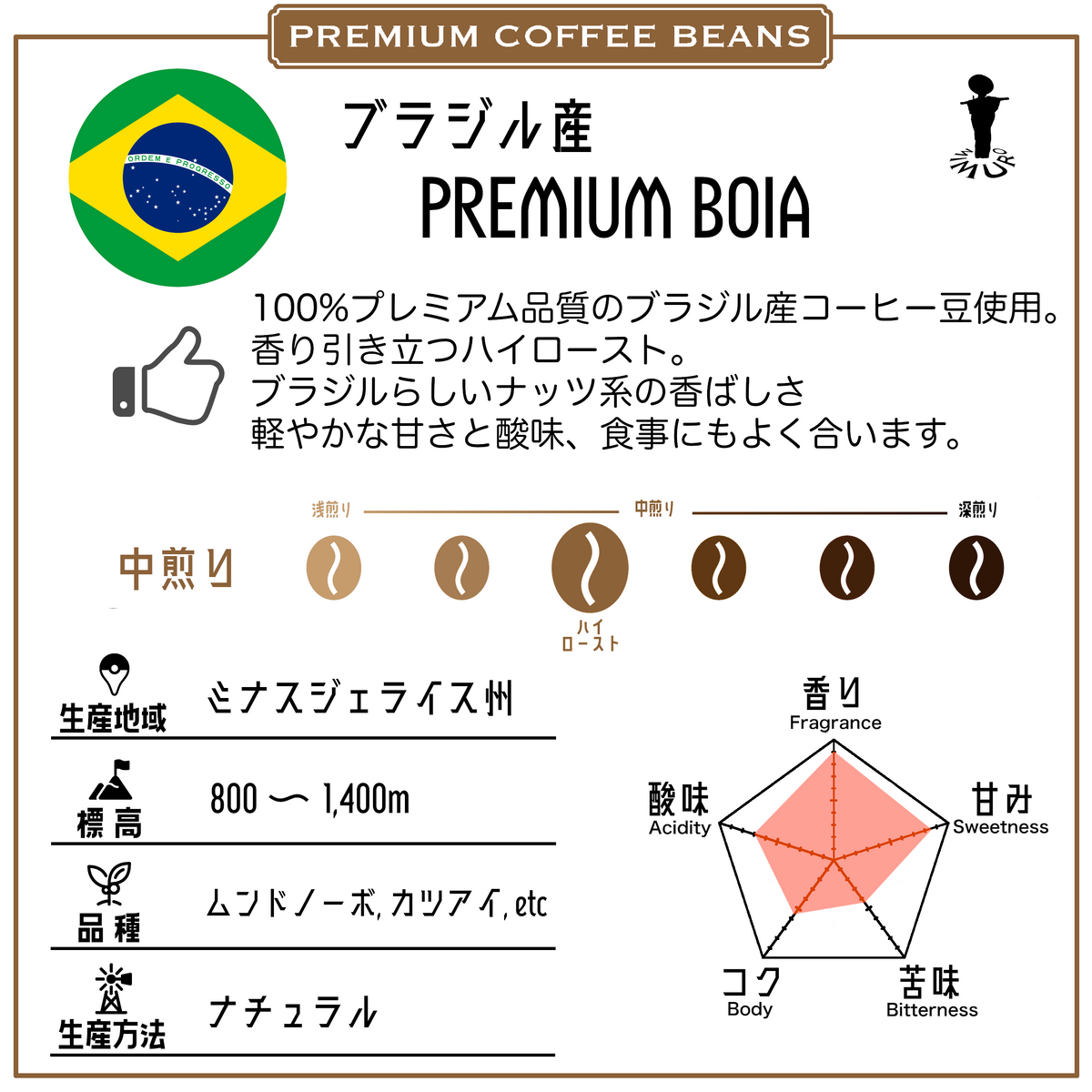 コーヒー豆 ブラジル プレミアムボイア300g