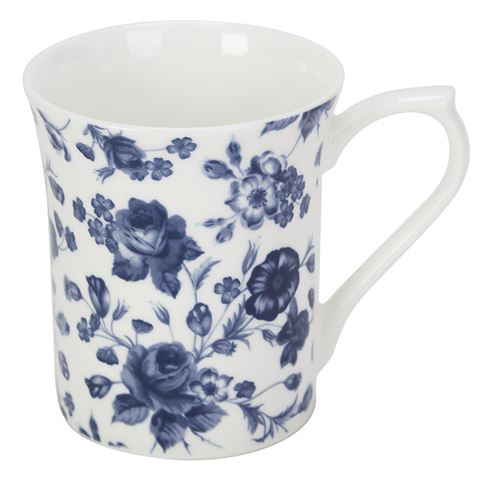 blue and white fine bone china mugs