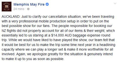 Memphis May Fire Apology