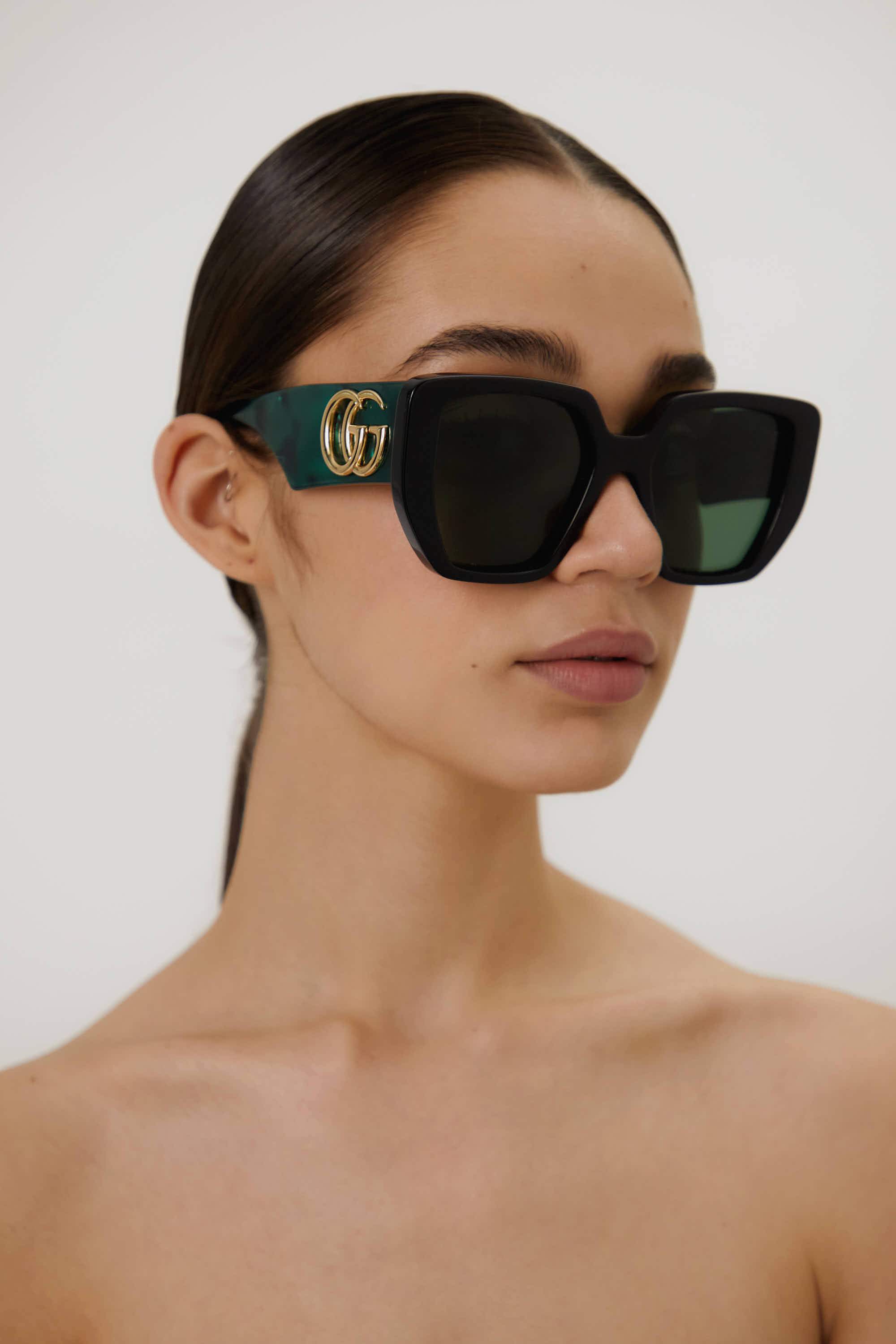 Eigenaardig Scarp boete Gucci GG0956S oversized black and green sunglasses with maxi logo