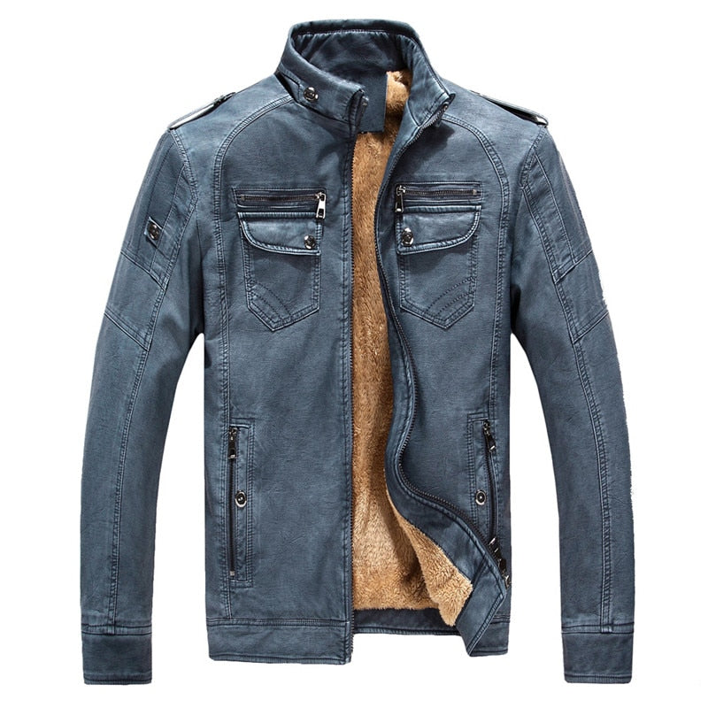 WarmQIQ Jackets for Men Mens Winter Coats Stand Collar Faux Leather Buttons Coat Pockets Fleece Warm Jacket Plus Size