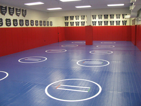 Wrestling room wall pads and floor mat