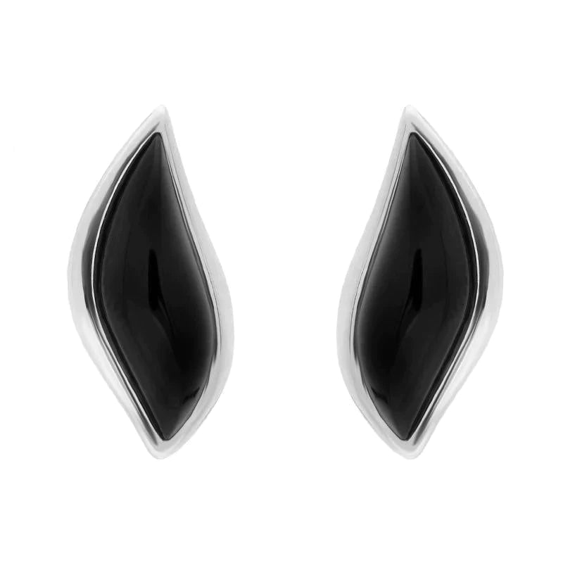 Sterling Silver Whitby Jet Leaf Shape Stud Earrings