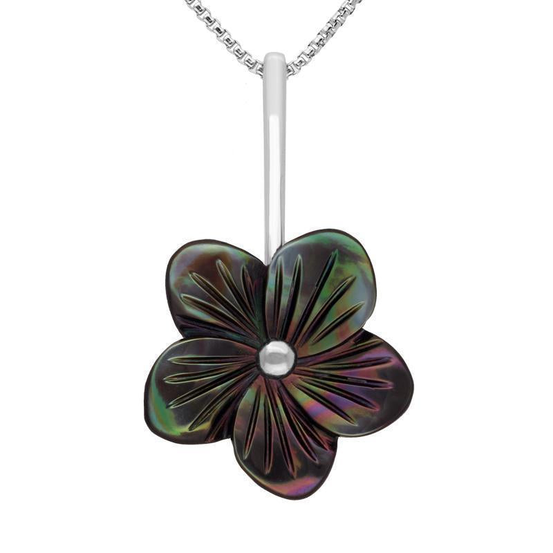 Sterling Silver Dark Mother of Pearl Tuberose 20mm Pansy Necklace