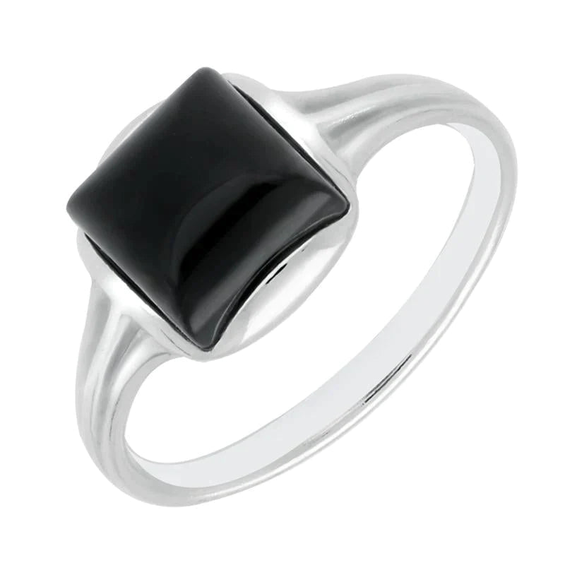 Sterling Silver Whitby Jet Square Ring