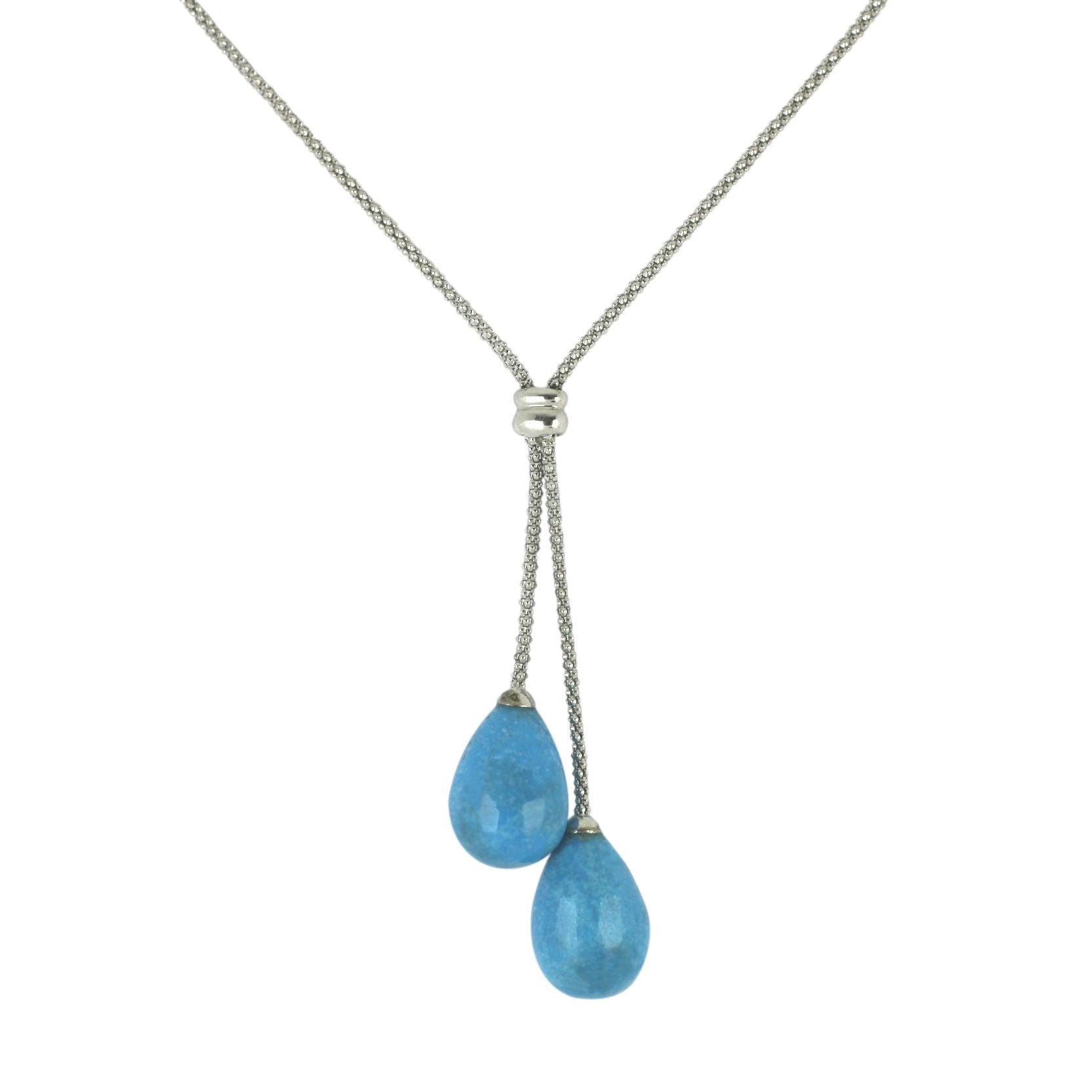 Sterling Silver Turquoise Two Drop Necklace