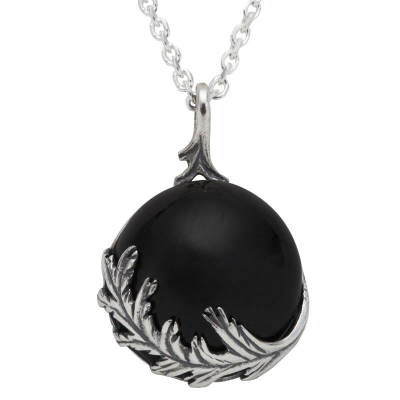 Sterling Silver Whitby Jet Acanthus Leaf Round Necklace
