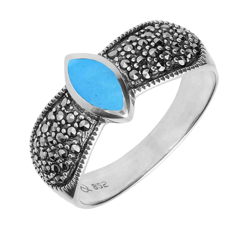Sterling Silver Turquoise Marcasite Shoulder Ring