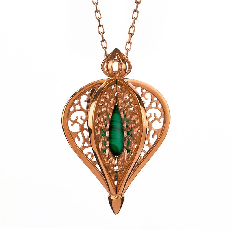 Rose Gold Plated Sterling Silver Malachite Flore Filigree Small Necklace